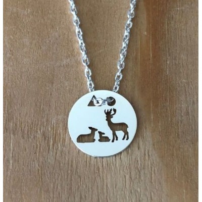 Collier femme argent, créateur CabaneTchanque, Pendentif Cerf famille